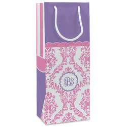 Pink, White & Purple Damask Wine Gift Bags - Matte (Personalized)