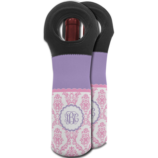 Pink, White & Purple Damask Wine Tote Bag - MAIN