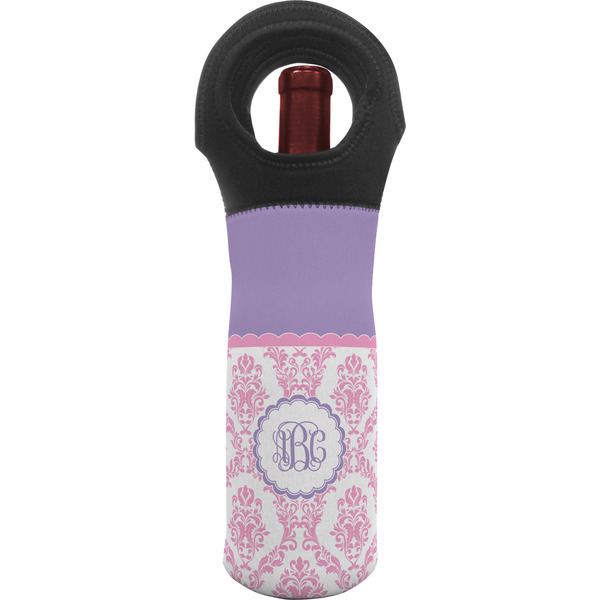 Custom Pink, White & Purple Damask Wine Tote Bag w/ Monogram