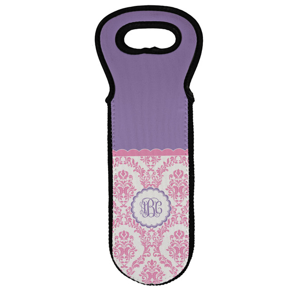 Custom Pink, White & Purple Damask Wine Tote Bag w/ Monogram
