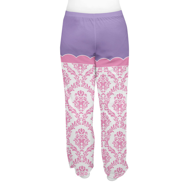 Pink, White & Purple Damask Women's Pj on model - Back