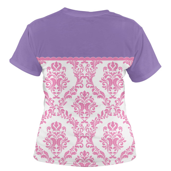 Pink, White & Purple Damask Women's T-shirt Back