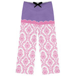 Pink, White & Purple Damask Womens Pajama Pants - S