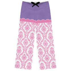 Pink, White & Purple Damask Womens Pajama Pants - M