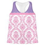Pink, White & Purple Damask Womens Racerback Tank Top - Small