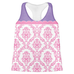 Pink, White & Purple Damask Womens Racerback Tank Top - 2X Large