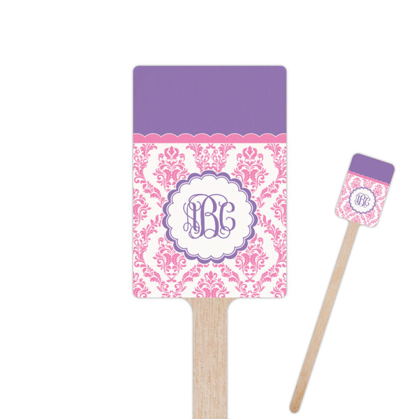Custom Pink, White & Purple Damask 6.25" Rectangle Wooden Stir Sticks - Single Sided (Personalized)