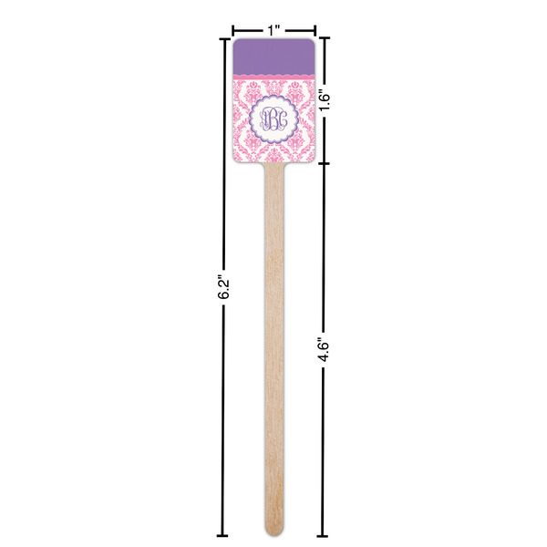 Pink, White & Purple Damask Wooden 6.25" Stir Stick - Rectangular - Dimensions