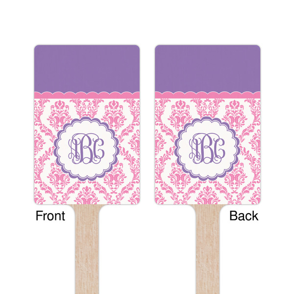 Pink, White & Purple Damask Wooden 6.25" Stir Stick - Rectangular - Double Sided - Front & Back