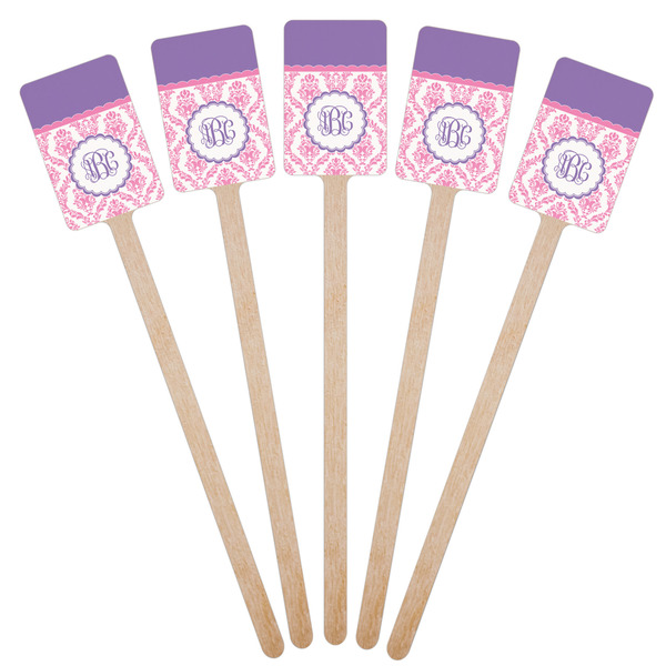 Pink, White & Purple Damask Wooden 6.25" Stir Stick - Rectangular - Fan View