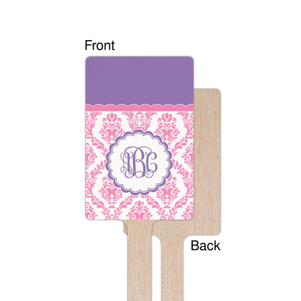 Pink, White & Purple Damask Wooden 6.25" Stir Stick - Rectangular - Single - Front & Back