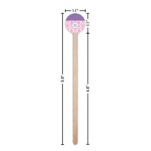 Pink, White & Purple Damask Wooden 6" Stir Stick - Round - Dimensions