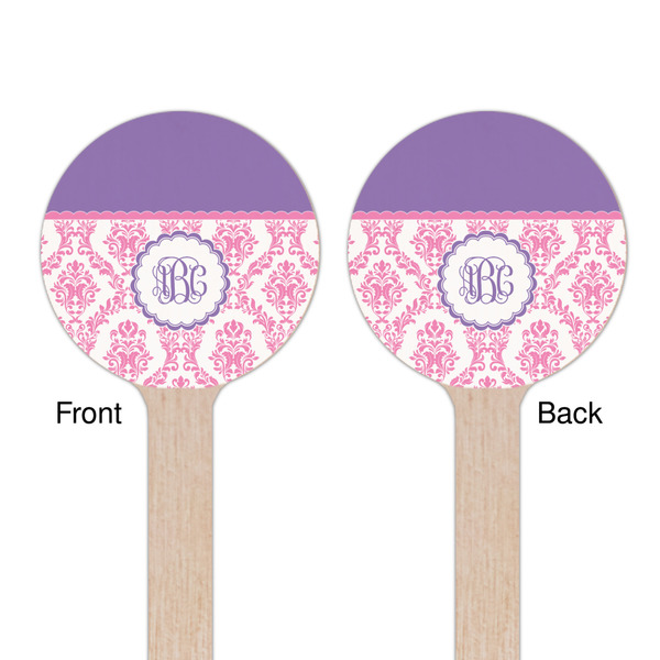 Pink, White & Purple Damask Wooden 6" Stir Stick - Round - Double Sided - Front & Back