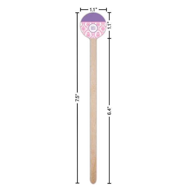 Pink, White & Purple Damask Wooden 7.5" Stir Stick - Round - Dimensions