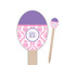 Pink, White & Purple Damask Wooden Food Pick - Oval - Closeup