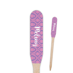 Pink, White & Purple Damask Paddle Wooden Food Picks - Double Sided (Personalized)