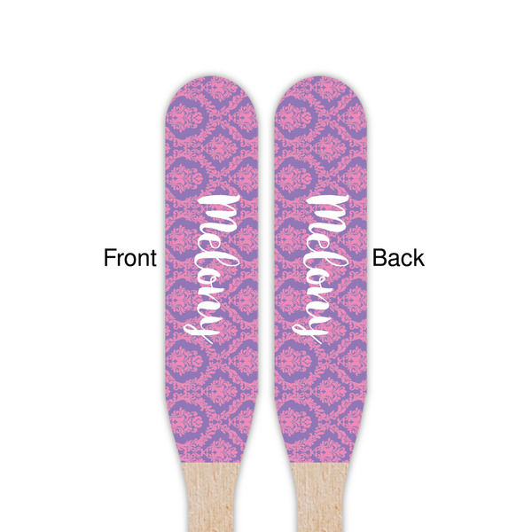 Pink, White & Purple Damask Wooden Food Pick - Paddle - Double Sided - Front & Back