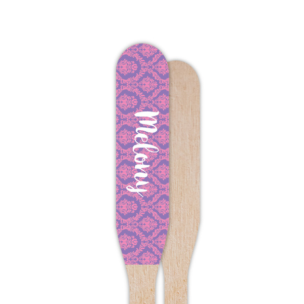 Pink, White & Purple Damask Wooden Food Pick - Paddle - Single Sided - Front & Back