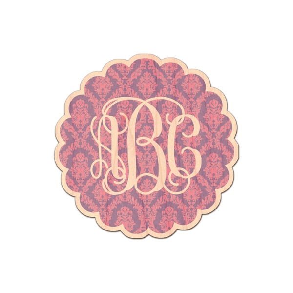 Custom Pink, White & Purple Damask Genuine Maple or Cherry Wood Sticker (Personalized)