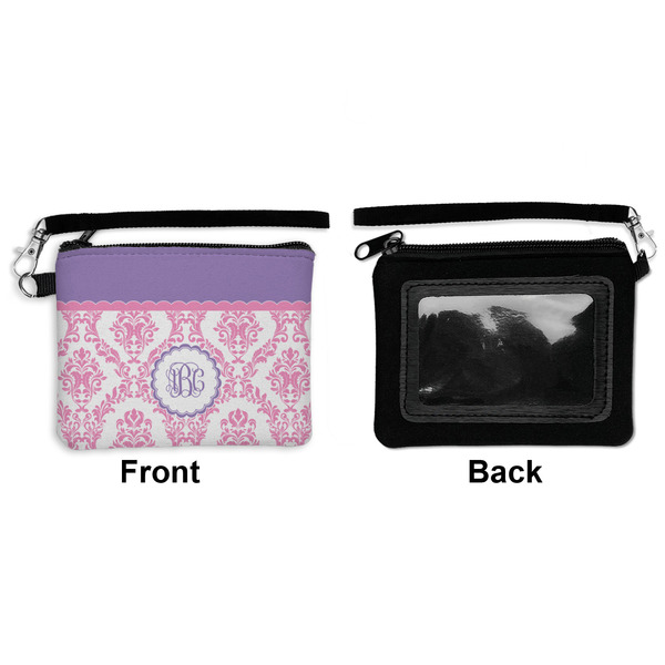 Pink, White & Purple Damask Wristlet ID Cases - Front & Back