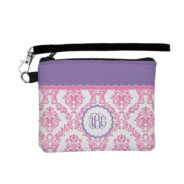 Custom Pink, White & Purple Damask Wristlet ID Case w/ Monogram