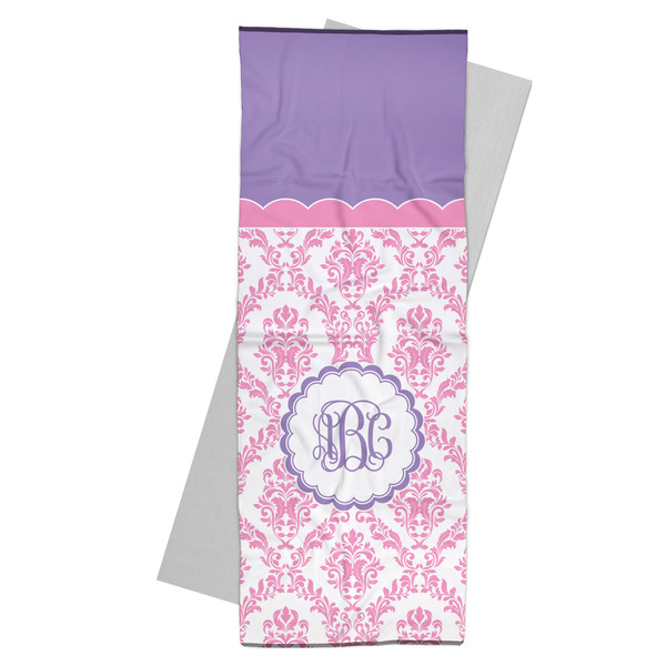 Custom Pink, White & Purple Damask Yoga Mat Towel (Personalized)