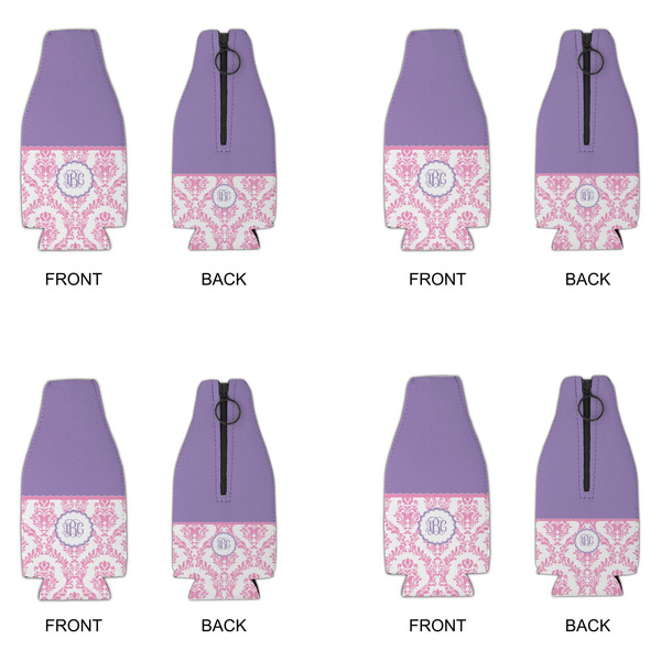 Pink, White & Purple Damask Zipper Bottle Cooler - Set of 4 - APPROVAL