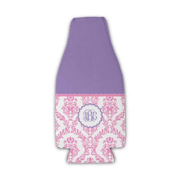 Pink, White & Purple Damask Zipper Bottle Cooler - Set of 4 - FRONT