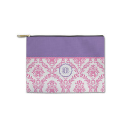 Pink, White & Purple Damask Zipper Pouch - Small - 8.5"x6" (Personalized)