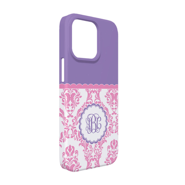 Custom Pink, White & Purple Damask iPhone Case - Plastic - iPhone 13 (Personalized)