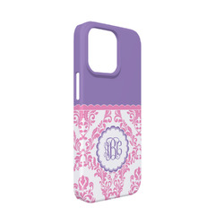 Pink, White & Purple Damask iPhone Case - Plastic - iPhone 13 Mini (Personalized)