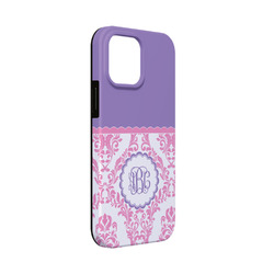 Pink, White & Purple Damask iPhone Case - Rubber Lined - iPhone 13 Mini (Personalized)