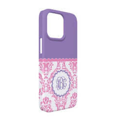 Pink, White & Purple Damask iPhone Case - Plastic - iPhone 13 Pro (Personalized)