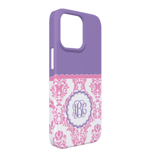 Custom Pink, White & Purple Damask iPhone Case - Plastic - iPhone 13 Pro Max (Personalized)