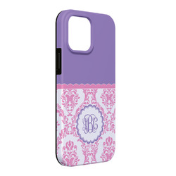 Pink, White & Purple Damask iPhone Case - Rubber Lined - iPhone 13 Pro Max (Personalized)