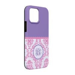 Pink, White & Purple Damask iPhone Case - Rubber Lined - iPhone 13 Pro (Personalized)