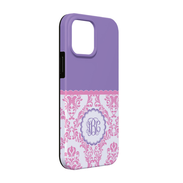 Custom Pink, White & Purple Damask iPhone Case - Rubber Lined - iPhone 13 Pro (Personalized)