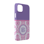 Pink, White & Purple Damask iPhone Case - Plastic - iPhone 14 (Personalized)
