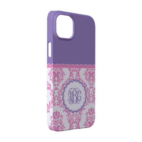 Custom Pink, White & Purple Damask iPhone Case - Plastic - iPhone 14 (Personalized)