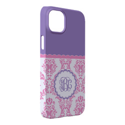 Pink, White & Purple Damask iPhone Case - Plastic - iPhone 14 Plus (Personalized)