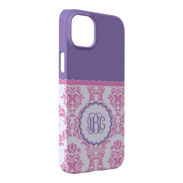Custom Pink, White & Purple Damask iPhone Case - Plastic - iPhone 14 Plus (Personalized)