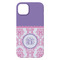 Pink, White & Purple Damask iPhone 14 Plus Case - Back