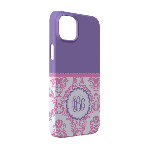 Custom Pink, White & Purple Damask iPhone Case - Plastic - iPhone 14 Pro (Personalized)