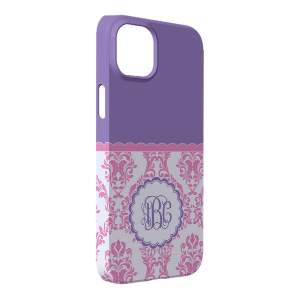 Custom Pink, White & Purple Damask iPhone Case - Plastic - iPhone 14 Pro Max (Personalized)