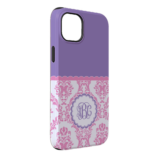 Custom Pink, White & Purple Damask iPhone Case - Rubber Lined - iPhone 14 Pro Max (Personalized)