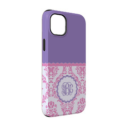 Pink, White & Purple Damask iPhone Case - Rubber Lined - iPhone 14 Pro (Personalized)