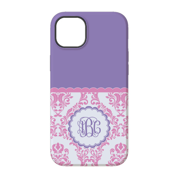 Pink, White & Purple Damask iPhone 14 Pro Tough Case - Back