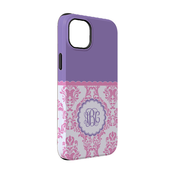 Custom Pink, White & Purple Damask iPhone Case - Rubber Lined - iPhone 14 (Personalized)