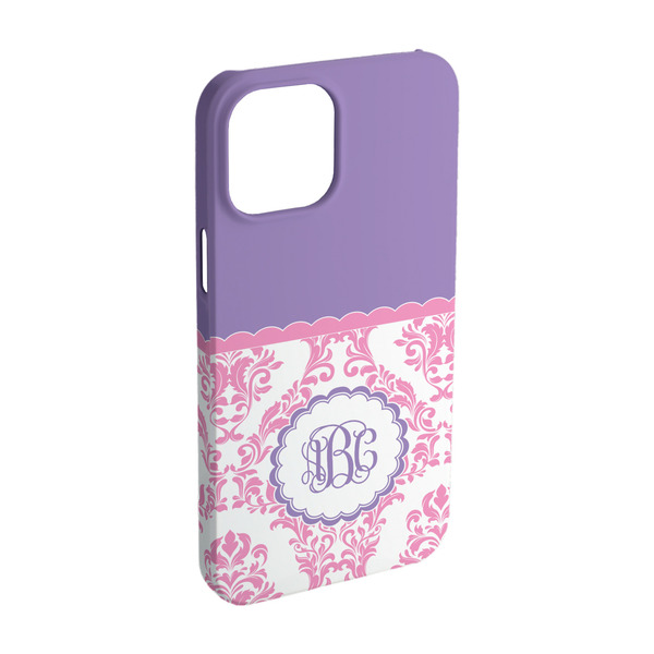 Custom Pink, White & Purple Damask iPhone Case - Plastic - iPhone 15 (Personalized)