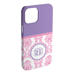 Pink, White & Purple Damask iPhone Case - Plastic - iPhone 15 Plus (Personalized)